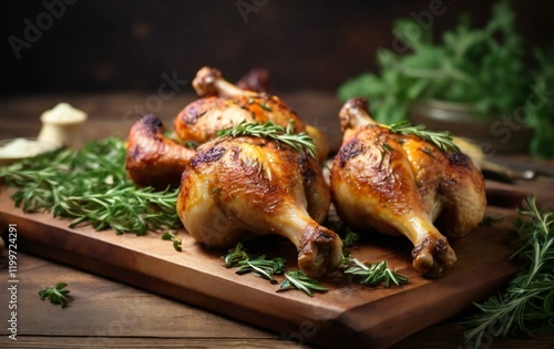 Wallpaper Mural roasted chicken on a wooden board Torontodigital.ca