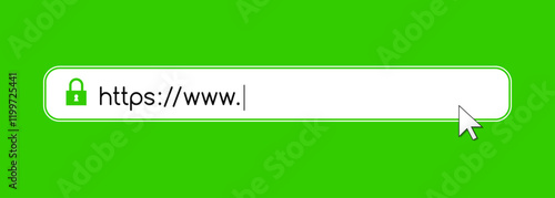 Address and navigation bar with https and www url text as secure connection and safe encrypted communication concept on a green background