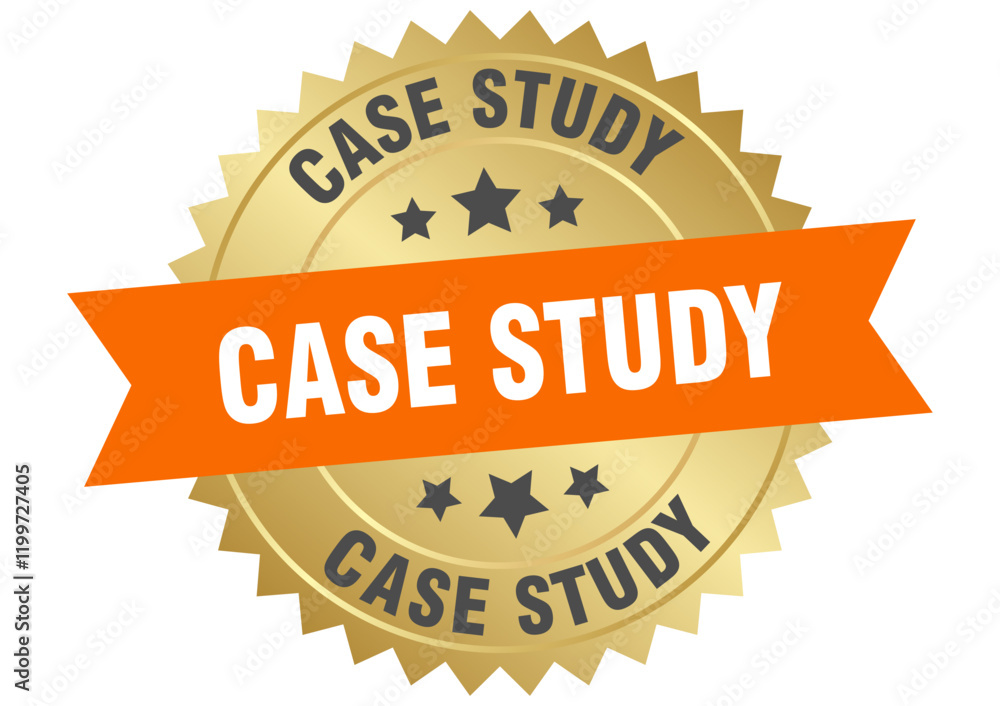 case study. case study round orange and gold label isolated on transparent background case study. case study round orange and gold label isolated on transparent background