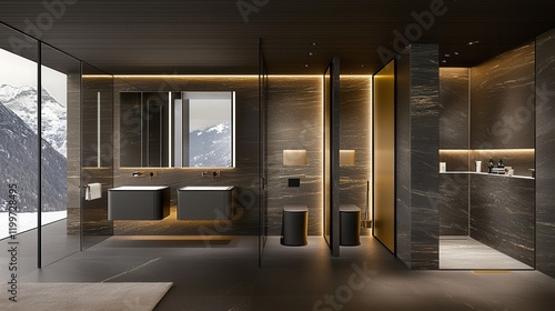 Wallpaper Mural Elegant Rustic Inspired Bathroom Design with Modern Touches and Mountain View Torontodigital.ca