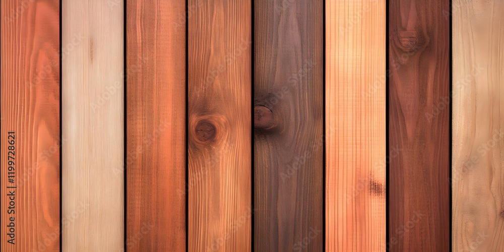 Fototapeta premium A collection of wooden planks with varying shades and textures, displaying natural patterns and colors. Concept Wooden Plank Collection, Natural Textures, Color Variations, Rustic Aesthetics