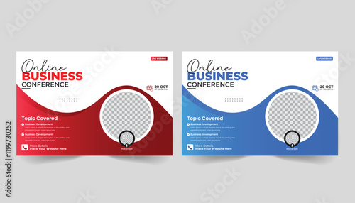 Editable horizontal flyer template for an online business conference.