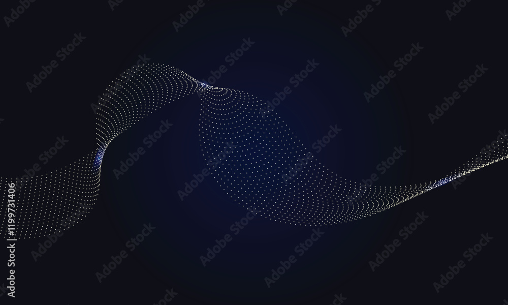 Fototapeta premium abstract smooth flowing wave dots halftone lines dynamic dark blue gold gradient isolated on transparent background concept of technology, digital, communication, science, music vector illustration