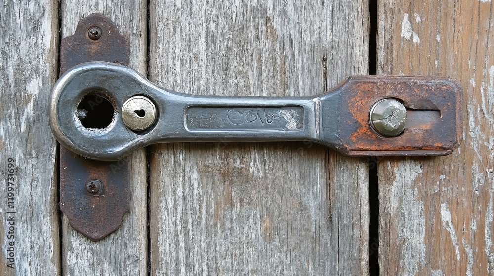 A tension wrench is placed inside the lock of a secure door to perform lockpicking A tension wrench is placed inside the lock of a secure door to perform lockpicking