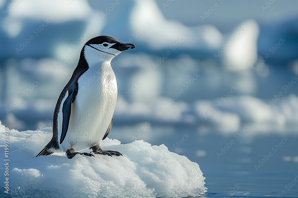 Obraz premium Chinstrap penguin standing in the snow ice in Antarctica