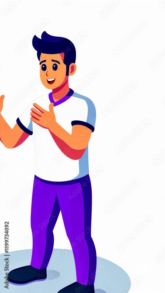 Young man expresses enthusiasm while gesturing in a vibrant and colorful illustration setting Young man expresses enthusiasm while gesturing in a vibrant and colorful illustration setting