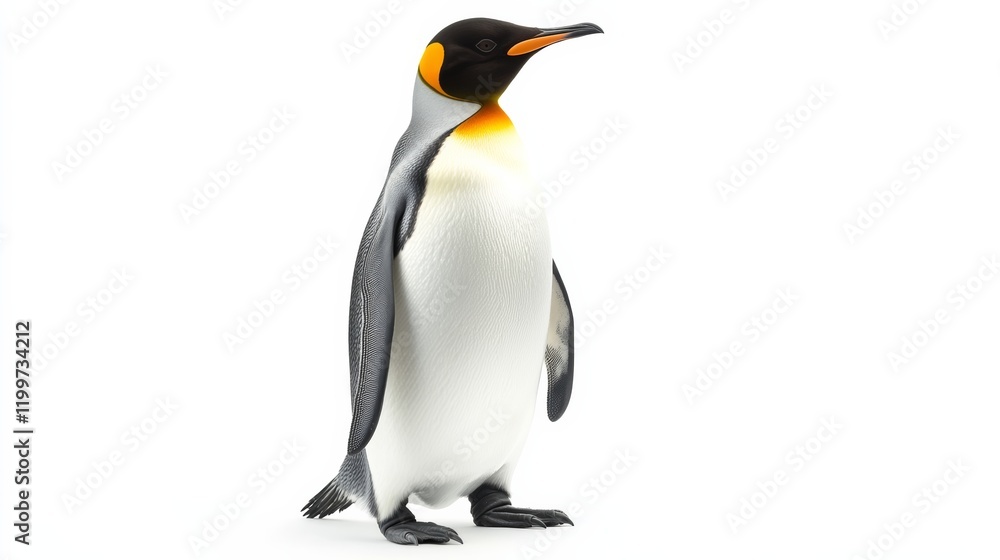 Obraz premium A cheerful penguin standing upright, its feathers smooth and clean, isolated on white,
