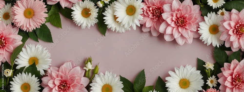 Obraz premium Pink and white flowers frame background