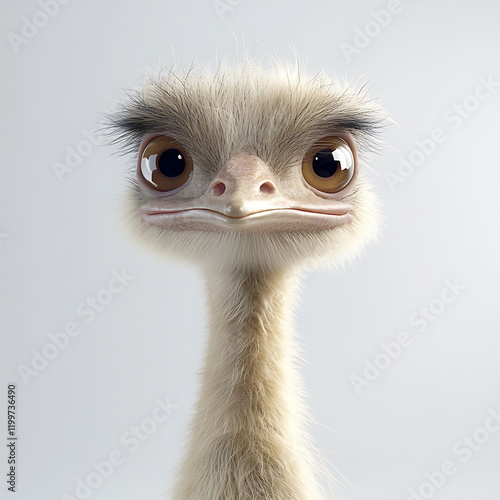 Ostrich Bird Standing Tall, 3D Render, Isolated, Bird, Wildlife, Animal photo