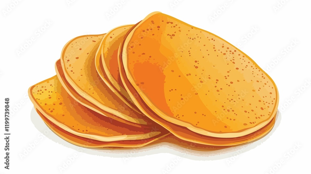 Delicious Thin Pancakes on White Background - Top View Cartoon Illustration Delicious Thin Pancakes on White Background - Top View Cartoon Illustration