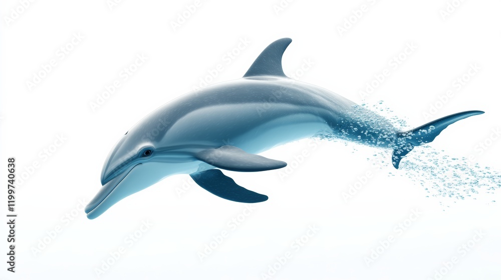 A dolphin gliding underwater, isolated on a clean white backdrop, A dolphin gliding underwater, isolated on a clean white backdrop,