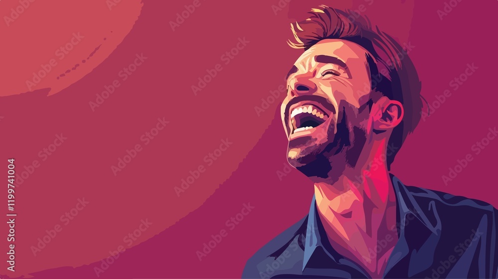 Handsome Man Laughing on Maroon Background - Professional and Expressive Stock Photo Handsome Man Laughing on Maroon Background - Professional and Expressive Stock Photo