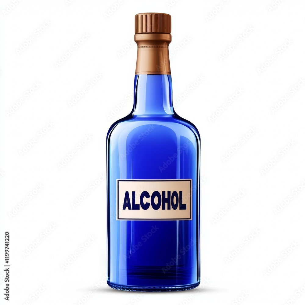 A Blue Alcohol Bottle With A Bronze Cap A Blue Alcohol Bottle With A Bronze Cap