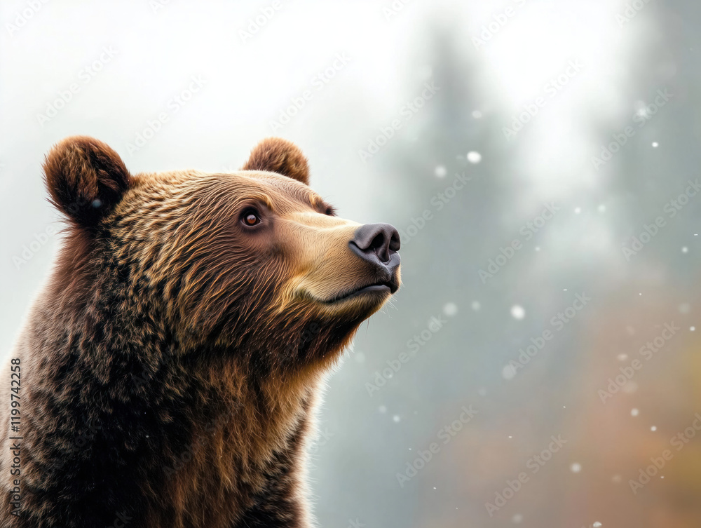 Obraz premium Majestic Grizzly Bear in Snowy Forest: Nature and Wildlife Photography