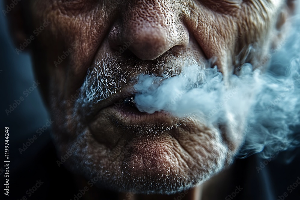 Obraz premium Close-up of a man smoking a cigarette.