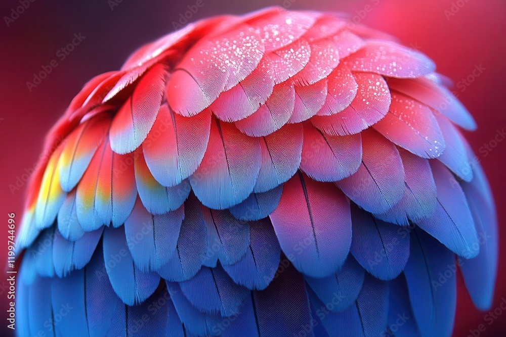 Obraz premium vibrant macaw parrot displaying rainbow plumage in tropical setting, extreme detail of feathers, bokeh background, nature photography
