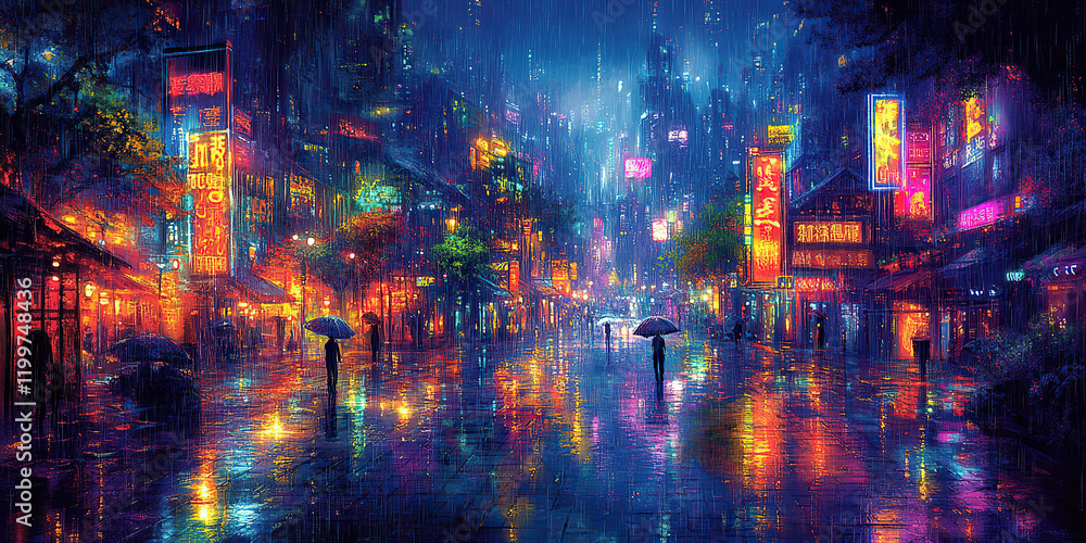 Fototapeta premium city background at night colorful lights in the rain