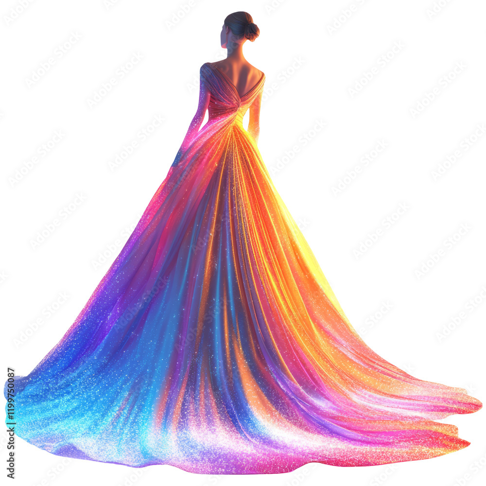 Luminous Holographic Gala Gown Mockup on Transparent Background