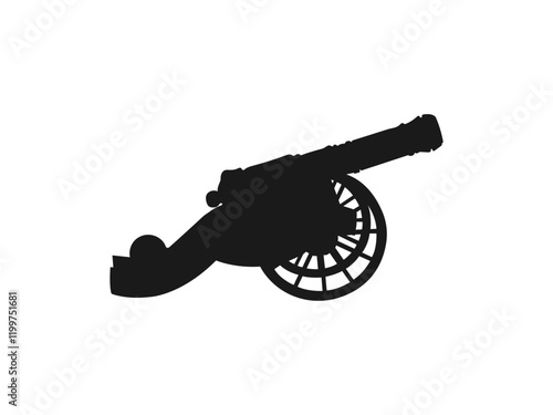 cannon Black silhouette. Side view. Vector simple flat graphic illustration. ancient pirate cannon vector flat design. Cannon vector icon in black flat shape design isolated on white background.