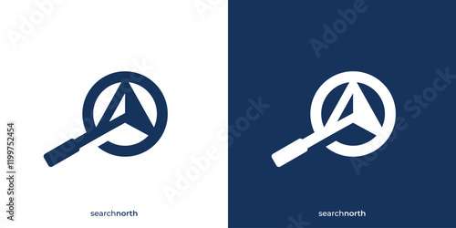 Simple Search North Logo. Magnifying Glass and North Graphic Icon. Northstar Logo Design Template. photo