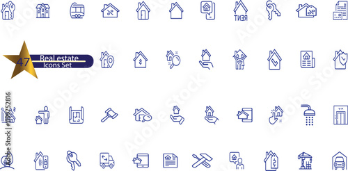 Real Estate Line Editable Stroke Icons Set. Building, Plan, Location, House, Home, Property,