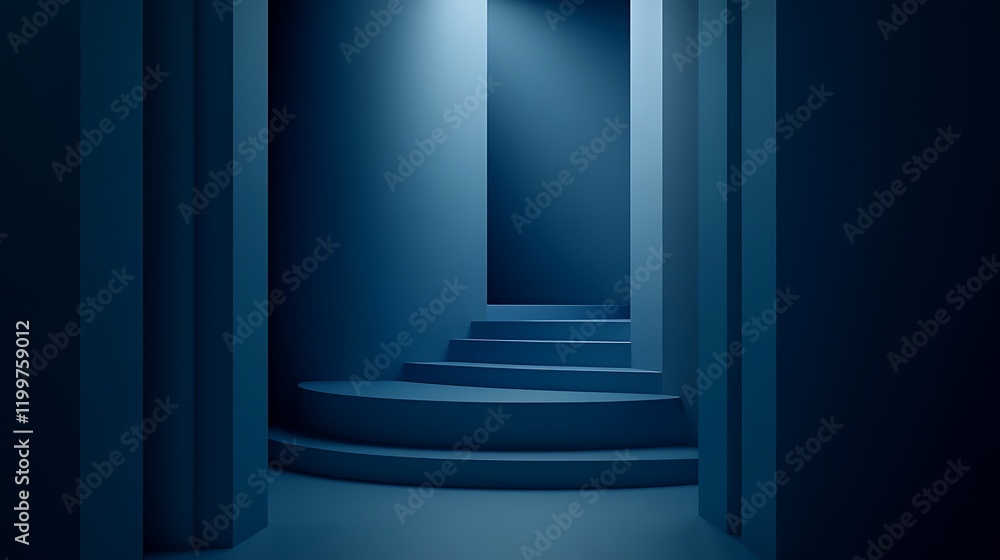Abstract Blue Staircase in a Mysterious Corridor Abstract Blue Staircase in a Mysterious Corridor