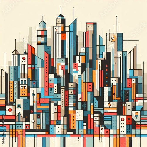 Abstract Cityscape A cityscape represented with simplified geome
