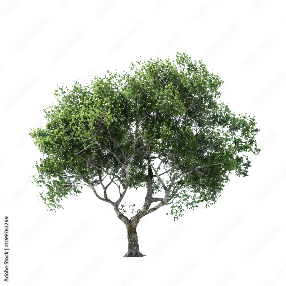 Obraz premium Lush green tree isolated on transparent background perfect for design projects nature photography landscaping and digital art vibrant foliage detailed branches strong trunk