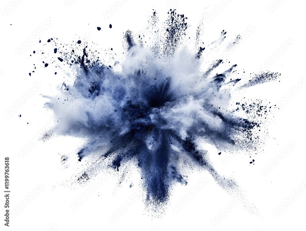 Blue explosion of paint splatter on a black background with dynamic textures and artistic visual effect isolated on a white background. Blue explosion of paint splatter on a black background with dynamic textures and artistic visual effect isolated on a white background.