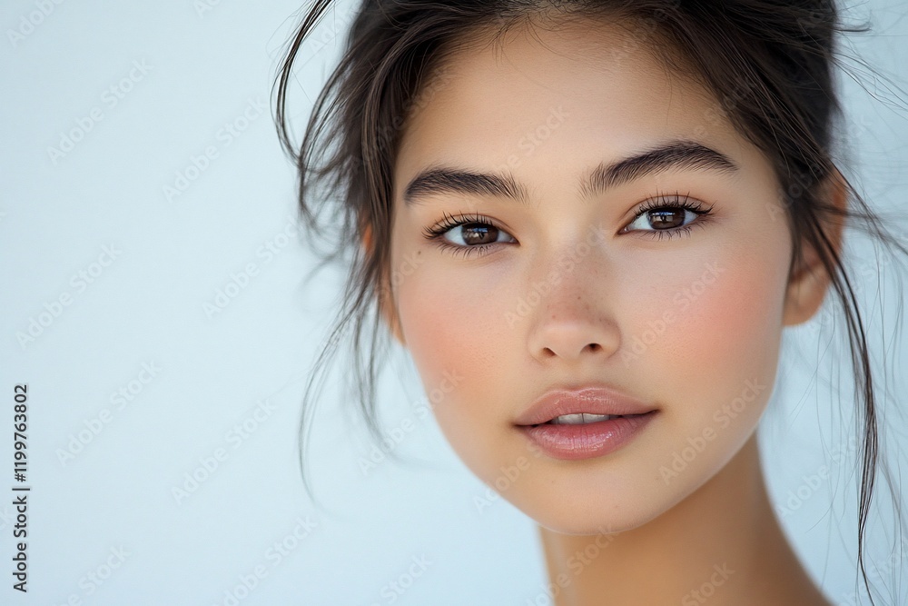 A minimalist potrait of a model with a white background concept A minimalist potrait of a model with a white background concept