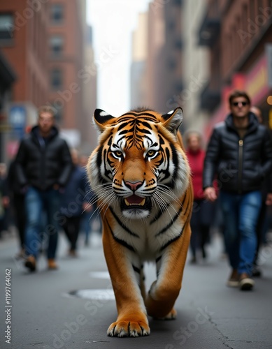 a tiger moving down the street photo