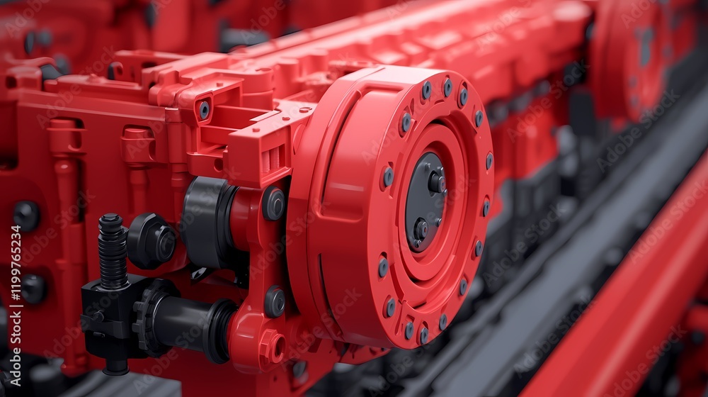 A close-up of a red industrial machinery component showcasing intricate details and mechanical design for engineering applications. A close-up of a red industrial machinery component showcasing intricate details and mechanical design for engineering applications.
