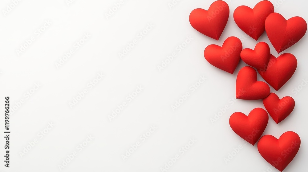 Colorful red hearts on a white background Colorful red hearts on a white background