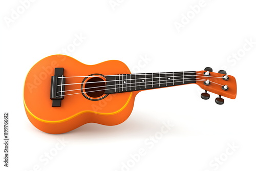 3D realistic orange ukulele isolated on a white background