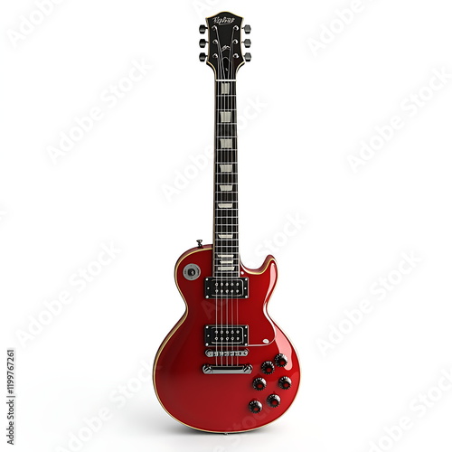 A red electric guitar isolated on a white background
