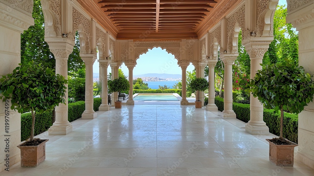 Obraz premium Majestic pavilion view scenic lake architecture