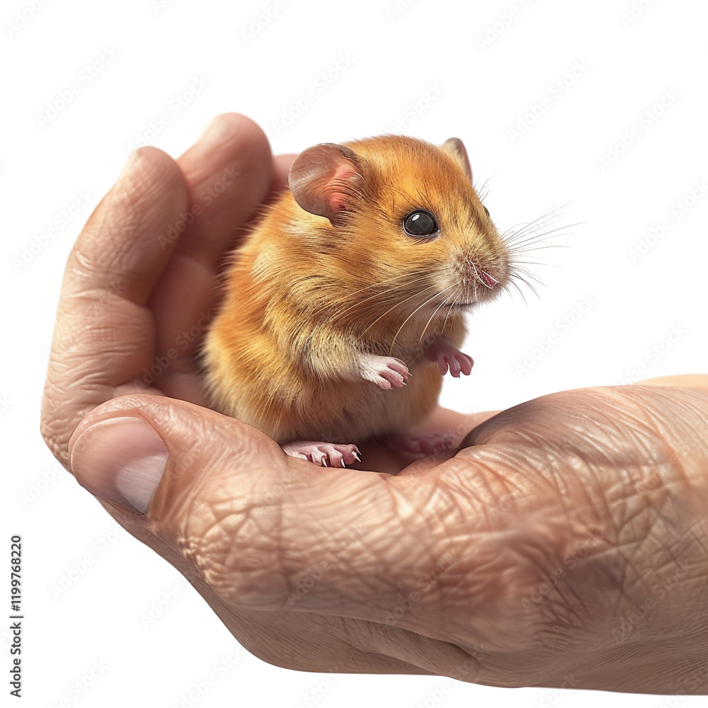 A tiny orange hamster sits gently in a large human hand a heartwarming image of small pet and human connection A tiny orange hamster sits gently in a large human hand a heartwarming image of small pet and human connection