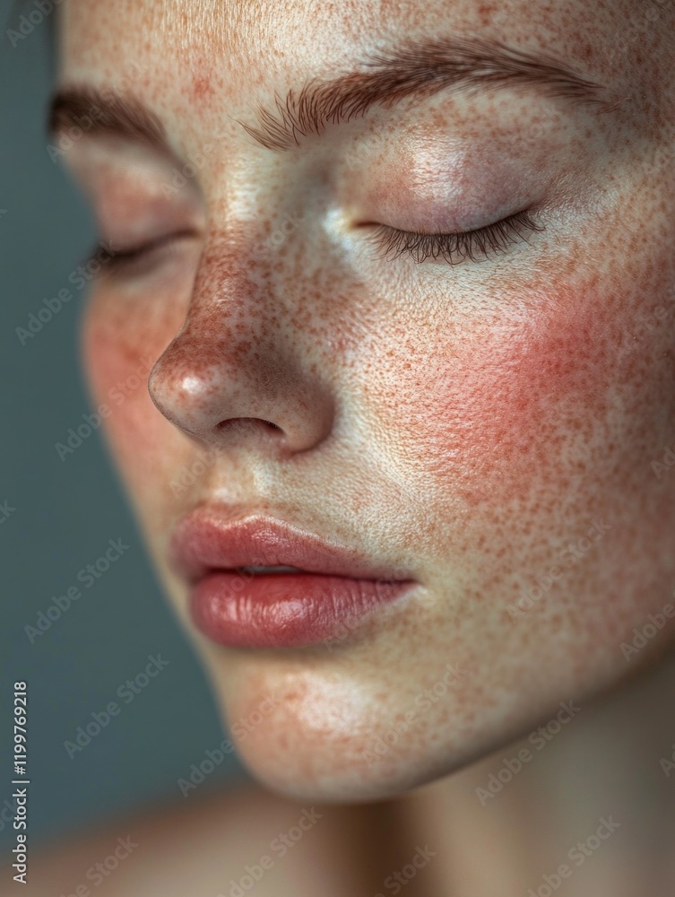 Obraz premium The close-up of a woman's face emphasizes the delicacy and healthy skin texture, free from makeup.