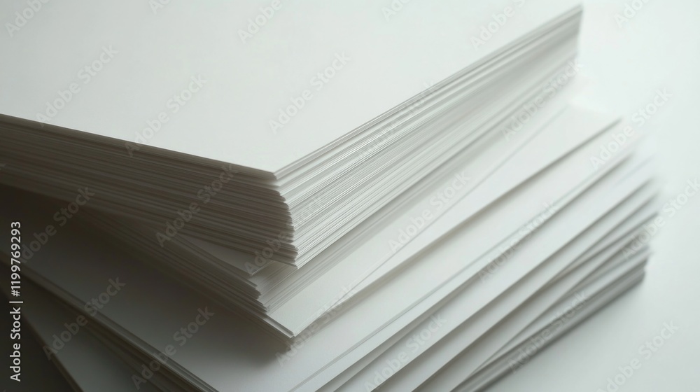 Multiple white papers neatly stacked on a flat table, suggesting organization and storage for documents or files. Multiple white papers neatly stacked on a flat table, suggesting organization and storage for documents or files.