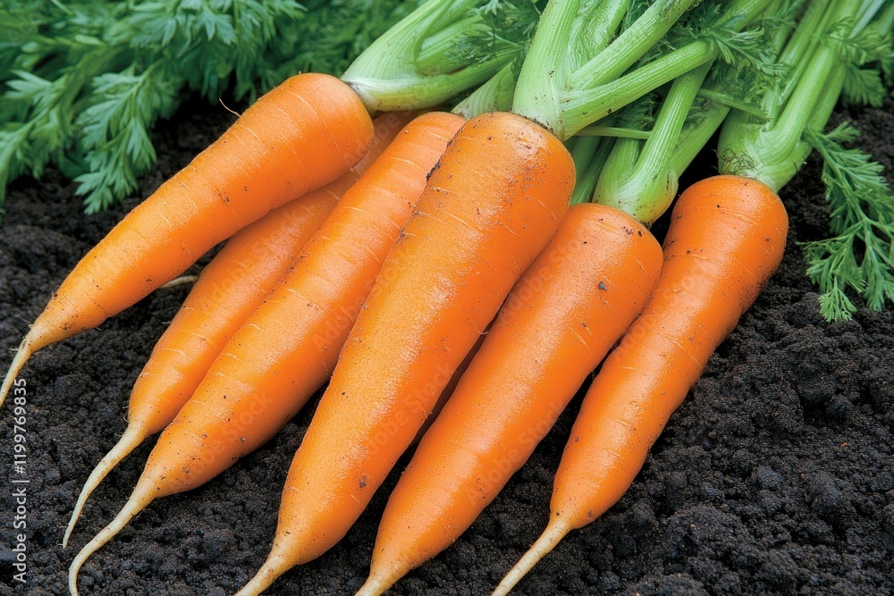 Fresh Carrots on Soil Background Fresh Carrots on Soil Background