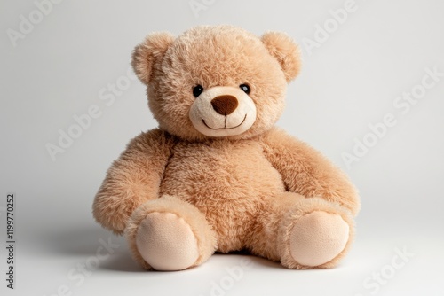 Soft teddy bear sitting on a light background capturing the essence of childhood comfort and innocence