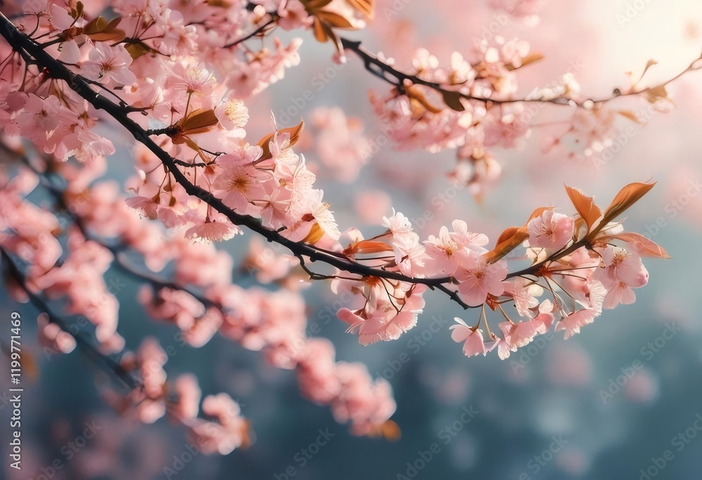 Pink cherry blossoms bloom in spring sunlight. (2) Pink cherry blossoms bloom in spring sunlight. (2)
