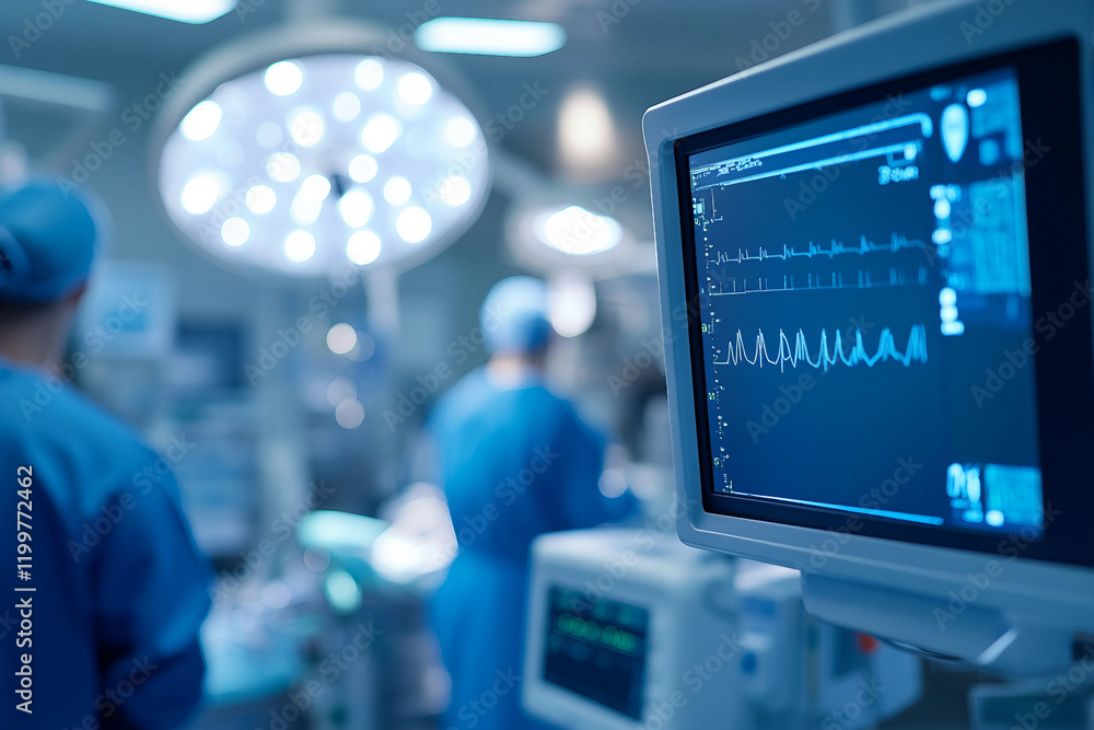 Generative AI image of surgeons performing a medical operation in a high-tech surgical room with advanced medical equipment Generative AI image of surgeons performing a medical operation in a high-tech surgical room with advanced medical equipment
