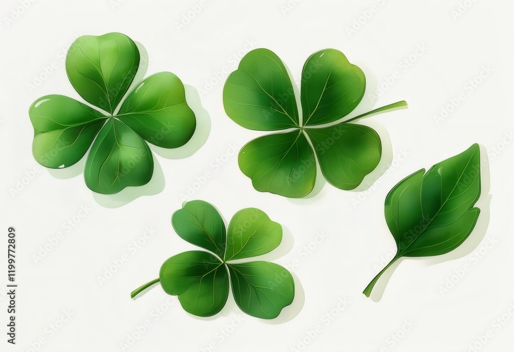 Four-leaf clovers and leaf; nature; design. Four-leaf clovers and leaf; nature; design.