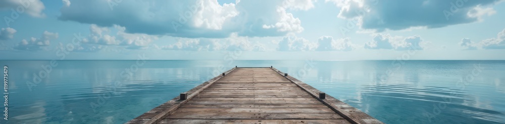 Empty wooden pier extends over calm sea, cloudy sky , mood, dock Empty wooden pier extends over calm sea, cloudy sky , mood, dock