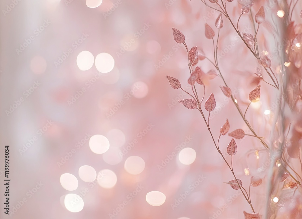 Fototapeta premium Blurred pastel pink background with bokeh lights, light and airy feel, pastel colors, minimalistic, soft lighting, for a wedding card.