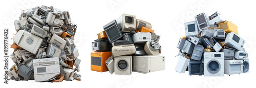 Pile of Discarded Household Appliances on Transparent Background