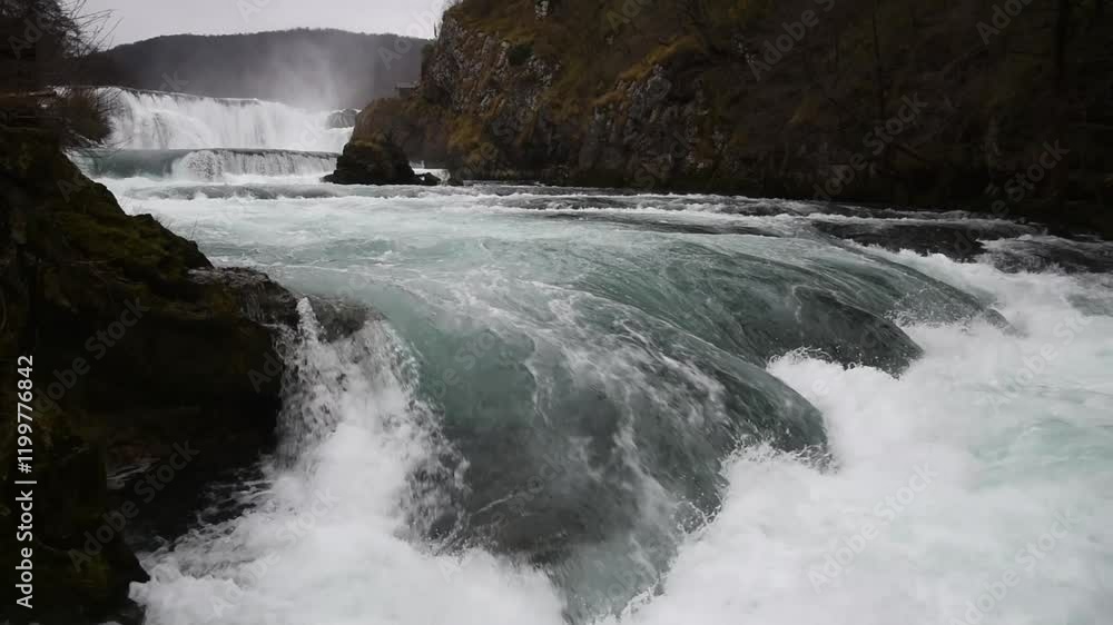Strbacki buk waterfall on Una river rich in water during November, National Park Una Strbacki buk waterfall on Una river rich in water during November, National Park Una