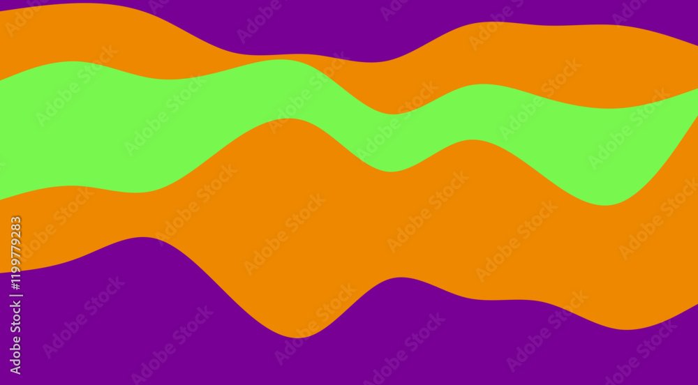 Abstract wavy pattern with layers of green, orange, and purple Abstract wavy pattern with layers of green, orange, and purple