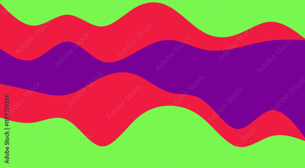 Abstract wavy pattern with layers of red, purple, and blue on a green background Abstract wavy pattern with layers of red, purple, and blue on a green background